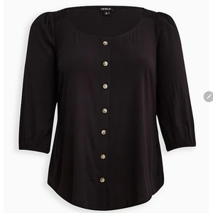 TORRID SMOCKED PUFF SLEEVE BLOUSE STRETCH RAYON BLACK SZ 5X